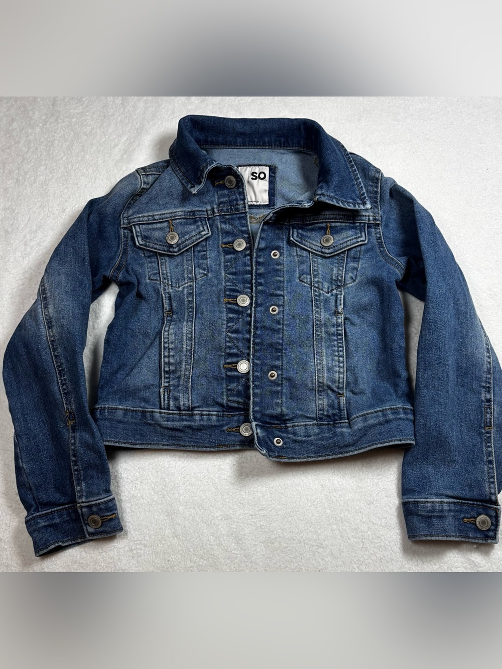 SO Denim Jacket Girls M (8) Mid Weight Cotton Blend Long Sleeve